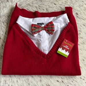 Red Sweater with Plaid Bow Tie